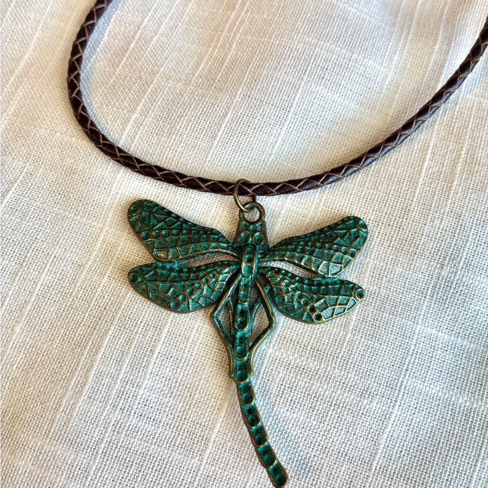 Dragonfly & Leather Artisan Necklace